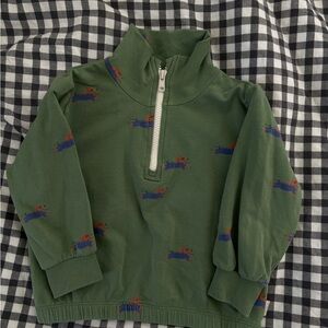 Tinycottons Green Quarter-Zip Pullover with Playful Dog Print